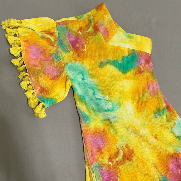 Fate Sun And Fun Watercolor vibrant yellow Top multicolored Short Sleeves size S - Picture 5 of 10